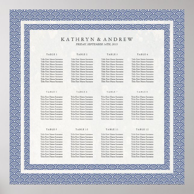 Póster Gráfico de assentos simples azul+branco Seigaiha (Frente)