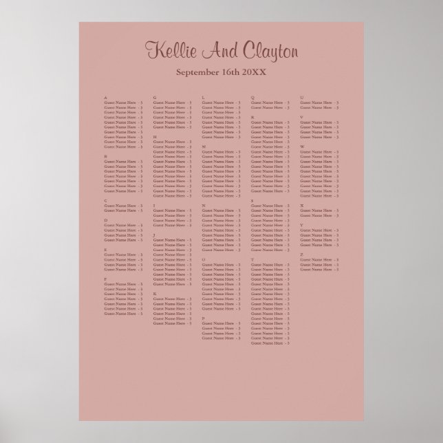 Poster Gráfico de Assentos Simples de Casamento de Rosa C (Frente)