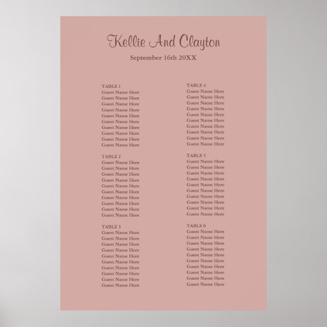 Poster Gráfico de Assentos Simples de Casamento de Rosa C (Frente)