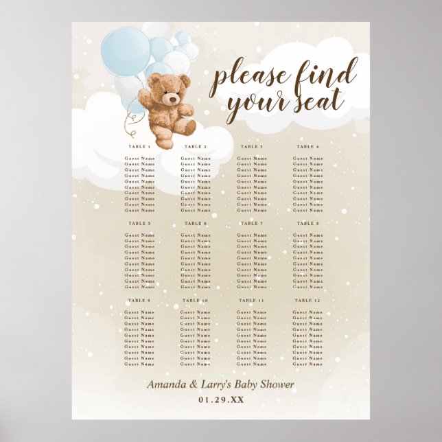 Poster Gráfico de Assentos Urso de Pelúcia Azul Empoeirad (Frente)
