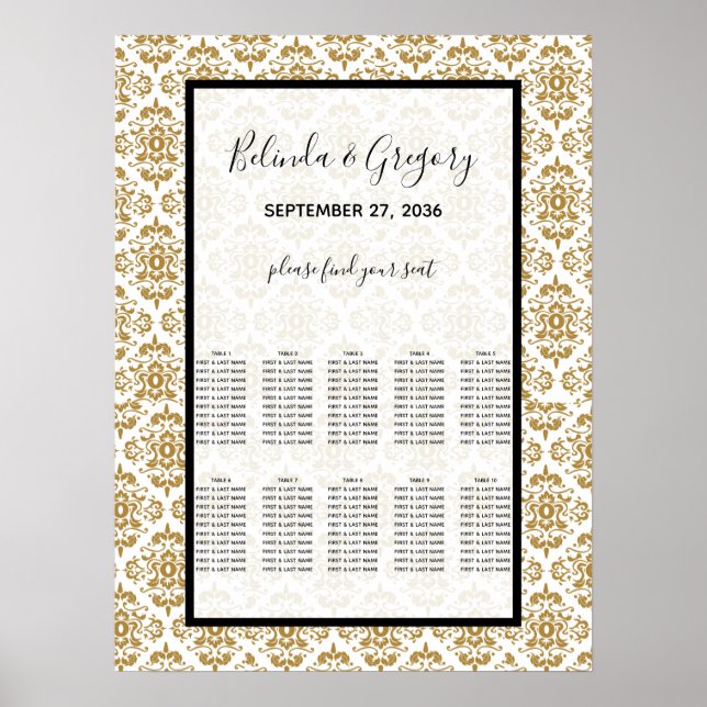 Poster Gráfico de Assentos Vintage Preto e Dourado Elegan (Frente)