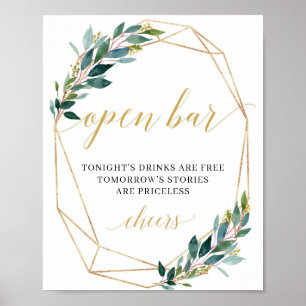 Poster Gráfico de bar aberto do casamento de ouro verde-