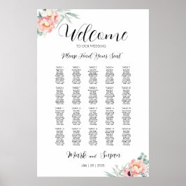 Poster Gráfico de Boas-vindas ao Casamento de Peonies Euc
