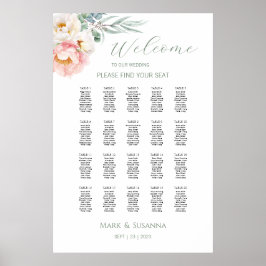 Poster Gráfico de Boas-vindas ao Casamento de Peonies Euc
