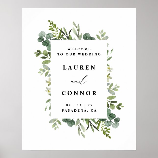 Poster Gráfico de Boas-vindas do Casamento Eucalyptus Gre (Frente)