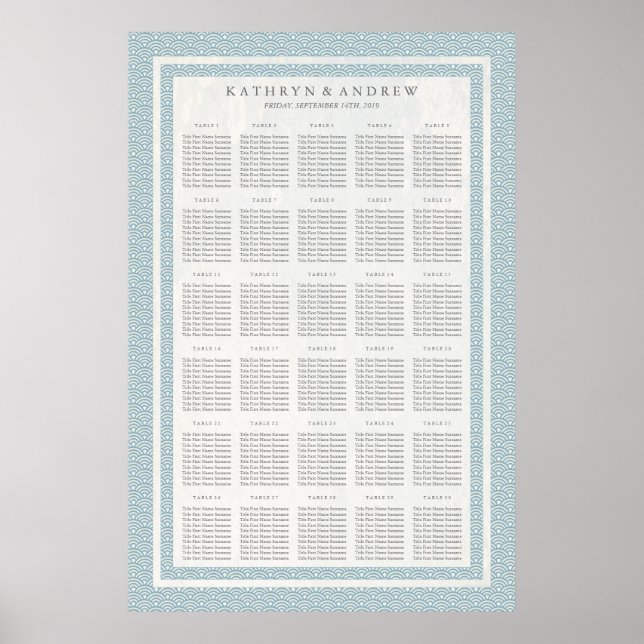Poster Gráfico de Casamento/Assento de Evento Azul-Claro  (Frente)