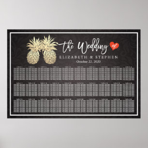 Poster Gráfico de Casamento Casal de abacaxi Dourado mode