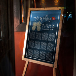 Poster Gráfico de Casamento Casal de abacaxi Dourado mode