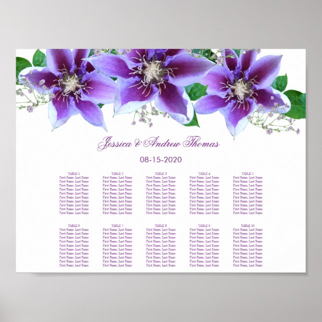Poster Gráfico de Casamento Clematis Clássico (Frente)