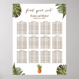 Póster Gráfico de Casamento de Abacaxi de Folhas Tropicai