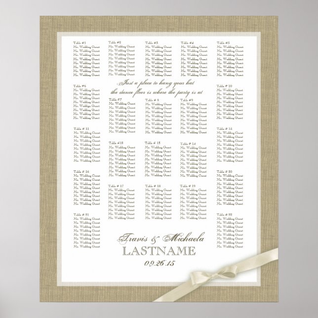Poster Gráfico de Casamento de Arcos Brancos e Burlap (Frente)
