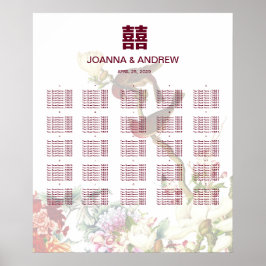 Poster Gráfico de Casamento de Aves e Flores Chinesas