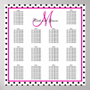 Poster Gráfico de Casamento de Bolinhas Pretas Rosa