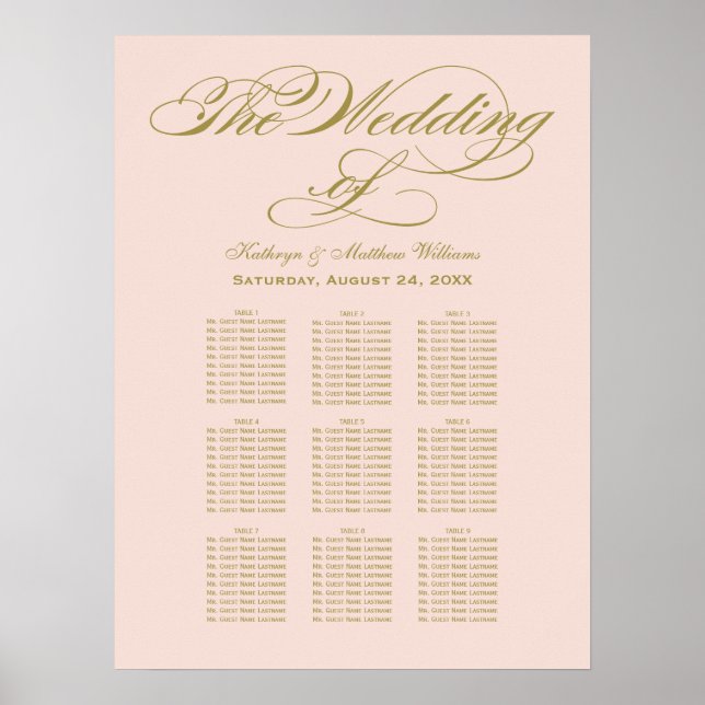 Póster Gráfico de Casamento de Caligrafia de Blush Elegan (Frente)