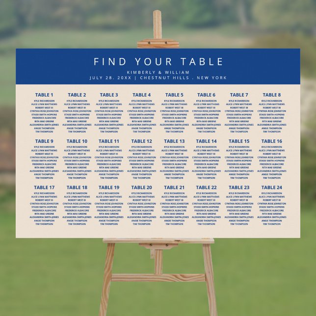 Poster Gráfico de Casamento de Casamento Chic na Mesa Mar (Marseille Bleu Modern Wedding Seating Chart for 24 tables / 240 guests)