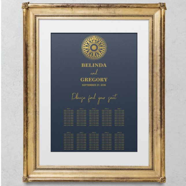 Poster Gráfico de Casamento de Casamento Compass Passport (Wedding Passport Compass Wedding Seating Chart)