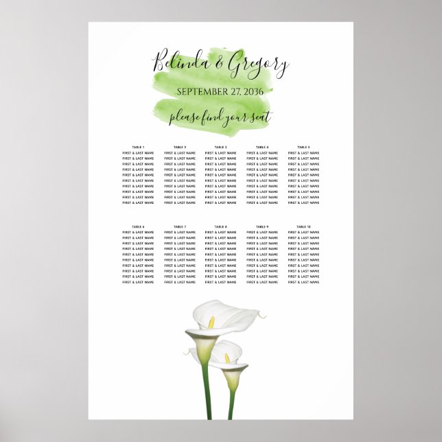 Poster Gráfico de Casamento de Casamento de Calla Lily Wa (Frente)