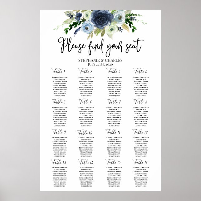 Poster Gráfico de Casamento de Casamento de Cor Azul-Fluv (Frente)