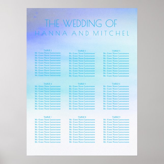 Poster Gráfico de Casamento de Casamento de Cores Azuis (Frente)