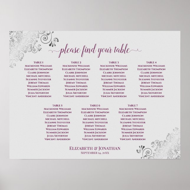 Poster Gráfico de Casamento de Casamento de Mesas Roxo e  (Frente)