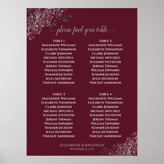 Poster Gráfico de Casamento de Casamento de Prata da Mesa (Frente)