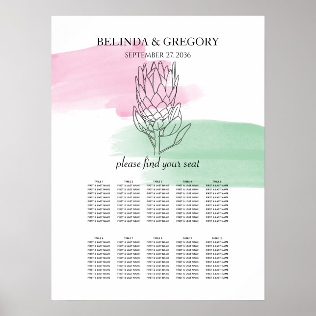 Poster Gráfico de Casamento de Casamento de Protea Waterc (Frente)