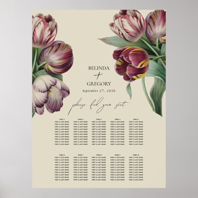 Poster Gráfico de Casamento de Casamentos de Tulipas Roxa (Frente)
