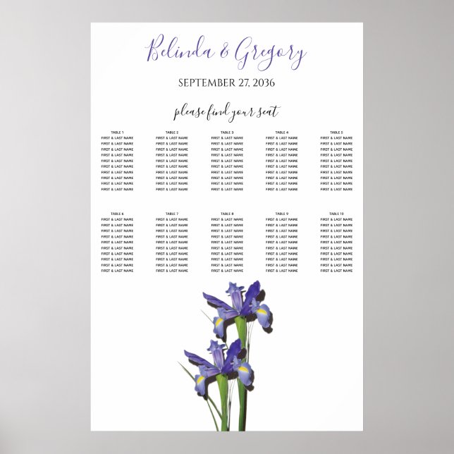 Poster Gráfico de Casamento de Casamentos Iris Roxo Elega (Frente)