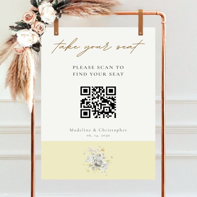Poster Gráfico de Casamento de Código QR Floral Amarelo M (Criador carregado)