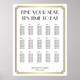 Poster Gráfico De Casamento De Deco De Arte Branca E Dour