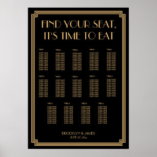 Póster Gráfico de Casamento de Deco de Arte Negra Dourada