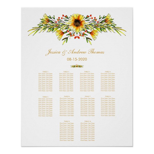 Póster Gráfico de Casamento de Flores de Verão Decorativa (Frente)