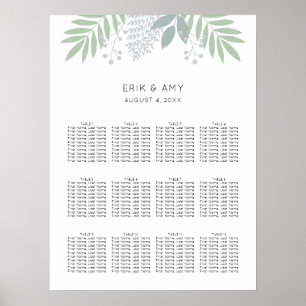 Poster Gráfico de Casamento de Folhas Verdes