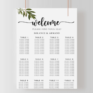 Poster Gráfico de Casamento de Folhas Verdes Botânicas