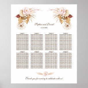 Poster Gráfico de Casamento de Grama de Flores de Blush