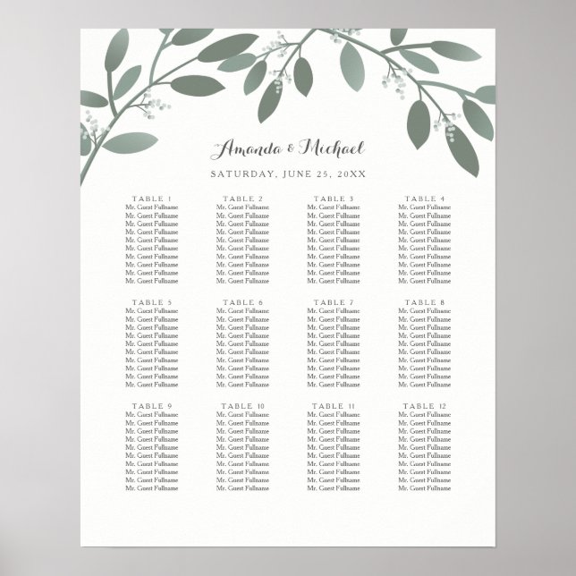Poster Gráfico de Casamento de Jardim Eucalyptus Elegante (Frente)