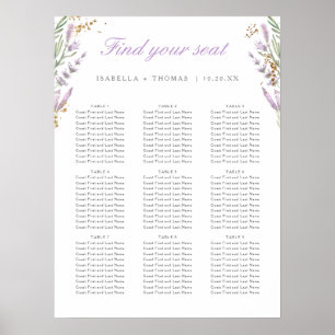 Poster Gráfico de Casamento de Lavanda Dourada e Aquarela