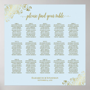 Poster Gráfico de Casamento de Mesa Azul Pó e Dourado 15