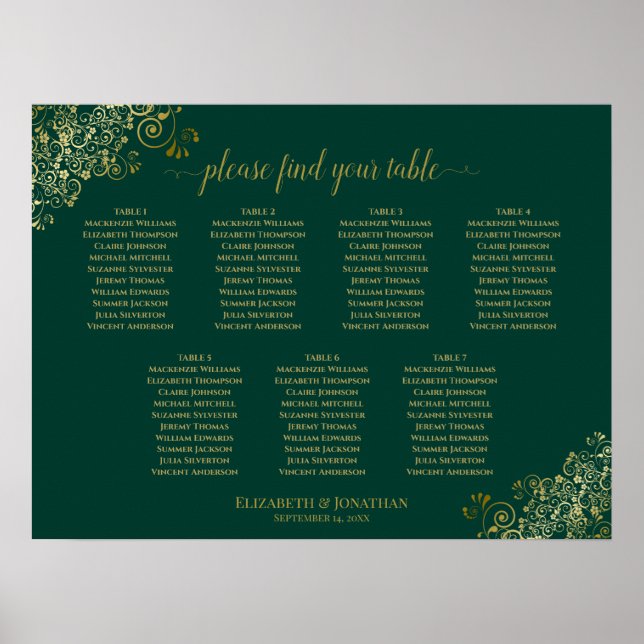 Poster Gráfico de Casamento de Mesa Emerald Green e Doura (Frente)