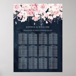 Poster Gráfico de Casamento de Mesa Floral e Marinho Blus