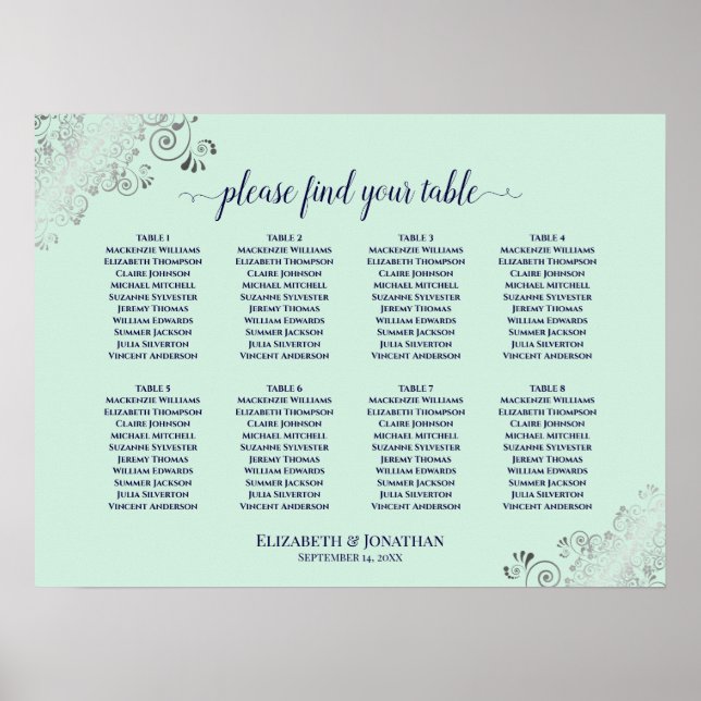 Poster Gráfico de Casamento de Mesa Verde e Marinho (Frente)