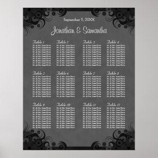 Poster Gráfico de Casamento de Mesas 12 Cinzas de Casamen
