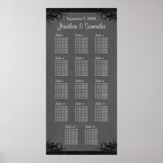 Poster Gráfico de Casamento de Mesas 14 Cinzas de Casamen