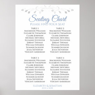 Poster Gráfico de Casamento de Mesas Simples 4 Azul e Cin