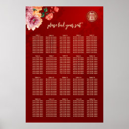 Poster Gráfico de Casamento de Peony Chinês