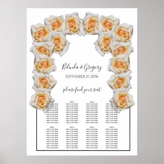 Poster Gráfico de Casamento de Rosas Laranja (Frente)