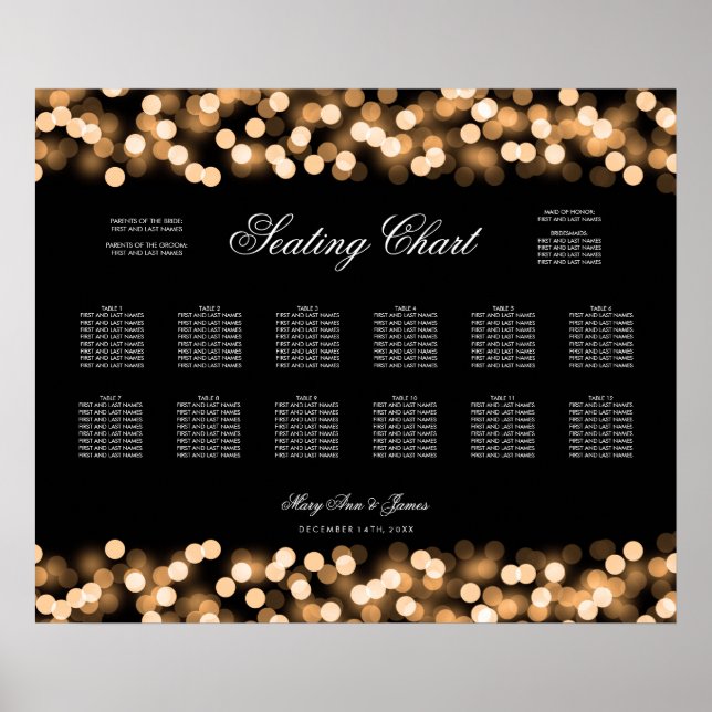 Poster Gráfico de Casamento Dourado Glam Hollywood (Frente)