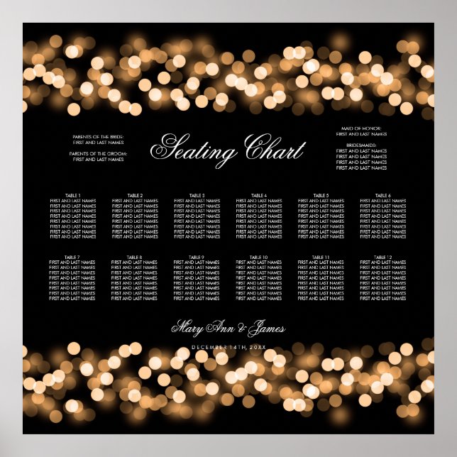 Póster Gráfico de Casamento Dourado Glam Hollywood (Frente)