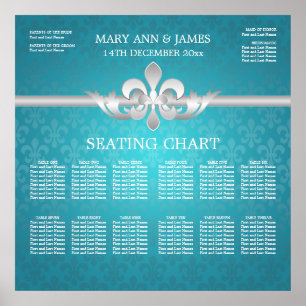 Póster Gráfico de Casamento Elegante Fleur De Lis Blue