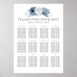 Poster Gráfico de Casamento Elegante Floral Azul